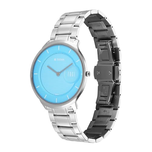 Image of Edge Edge Plain 2 Hands Blue Round Dial Silver A1Stainless Steel Strap Men's Watch - NU1843SM04