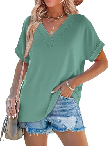 Image of WIHOLL Womens Summer Tops Short Dolman Sleeve Shirts 2026 Fashion V Neck Outfits Clothes