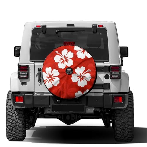 Image of Delerain Spare Tire Cover with Backup Camera Hole Hibiscus Flowers Wheel Covers Waterproof Dust-Proof UV Sun Universal Fit for Jeep Trailer RV SUV Truck (17 Inch for Diameter 31 inch-33 inch)