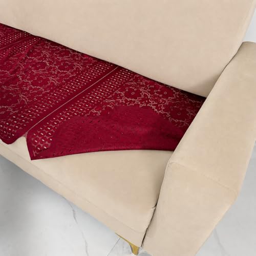 Image of Homerz Premium 'Surya Series' Sofa Cover | Stylish Sofa Protector | Net Fabric | Anti-Stain & Washable Slip Cover Exact Size Antislip (Flower Valley Maroon, 3 Seater, Only Seat Cover)