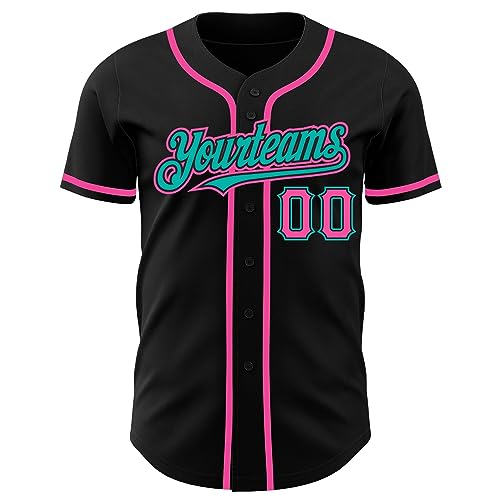 Generic Custom Baseball Jersey Men Women Youth Kids, Black and Pink Aqua Baseball Jerseys Printed Stitched Name Number Logo Baseball Shirt miniatura 2