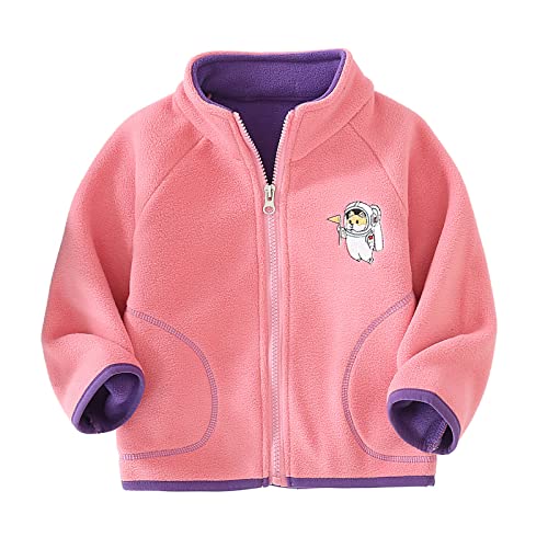 Boys Fall Jacket Toddler Boys Girls Long Sleeve Solid Color Winter Fleece Zippered Coat Jacket Thicken (Pink, 7-8 Years)