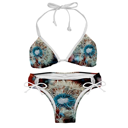 Bikini transparent motif pissenlit multicolore taille unique ajustement parfait