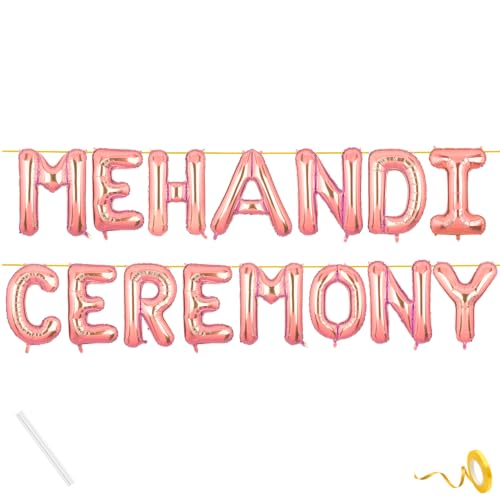 Image of Mehandi Ceremony Banner Rose Gold for Wedding Home Boys Girls Men Women Foil Balloon Decoration Decor Celebration Rose Golden