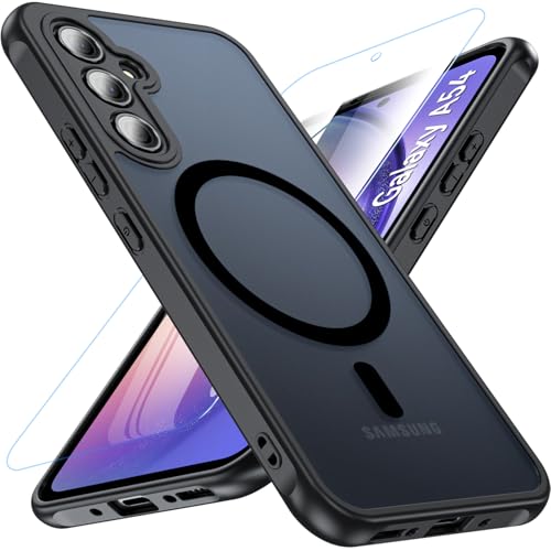 OWKEY Magnetisch Hülle für Samsung Galaxy A54 5G Durchscheinend Matt Schutzhülle für MagSafe mit Schutz Glas Dünn Anti-Fingerabdruck Schutzhülle für Samsung A54 5G(Schwarz)