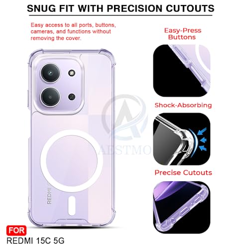Image of AESTMO Clear Back Cover for Redmi 15C 5G / Poco C85 5G | 360 Protection | Transparent Back Cover for Redmi 15C 5G (PC + TPU, Compatible with MagSafe Accessories, Transparent Bumper)