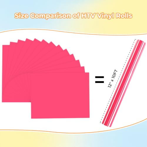 Image of Neon Pink HTV Heat Transfer Vinyl: 13 Pcs 12 inch x 10 inch Neon Pink Iron on Vinyl | Neon Pink Iron on Vinyl for T-Shirt, Neon Pink Heat Transfer Vinyl for All Cutting Machine or Heat Press Machine