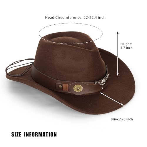 Women & Men Felt Western Cowboy Hat Classic Roll Up Brim Belt Buckle Cowgirl Fedora (M)