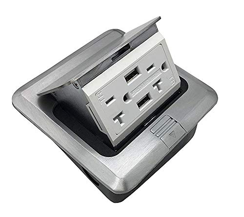 USB Pop Up Receptacle USB Floor Outlet Countertop Box With W/20 A Duplex Receptacle Brushed Stainless Finish