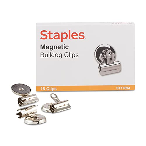 Staples Magnetic Bulldog Clips, 1 1/4" Width, 3/8" Capacity, 18 Pack – Strong‑Grip Clips for Whiteboards & Displays