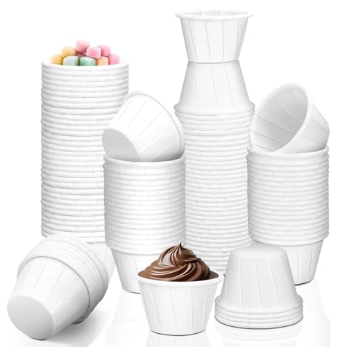 VOKOY 0.5 oz Paper Souffle Portion Cups [Pack of 400], Mini Disposable Condiment & Medicine Cup, 1/2 Ounce Paper Sample Cups for Ketchup, Sauce, Pills, Tasting Samples, Desserts Serving, Jello Shot