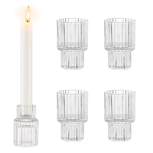 HUANR 4 Piezas Candelabros para Velas, Transparente Portavelas Decoracion, Portavelas...