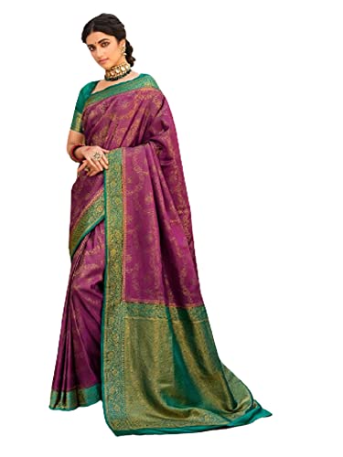 Sari traditionnel Banarsi en soie violette vêtement femme Uncousu 8205