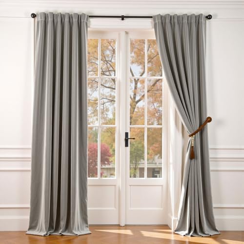 Lazzzy Velvet Curtains Grey Thermal Insulated Drapes for Bedroom Living Room Darkening Soft Luxury Noise Reducing Soundproof Soft Luxury Velvet Curtains 84 Inch Length 2 Panels Light Gray