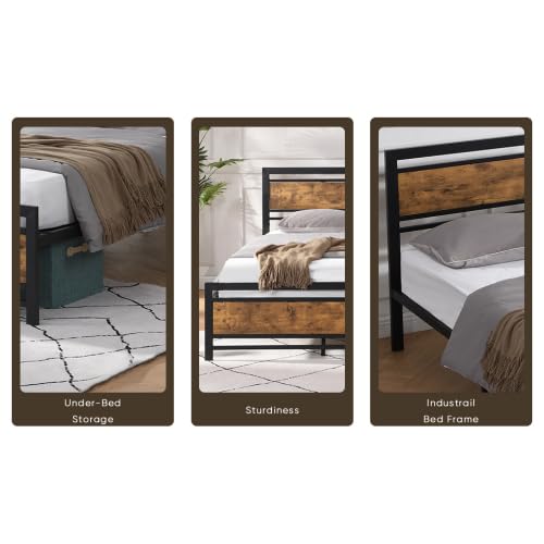 Anwick King Size Metal Platform Bed Frame With Wood Headboard And Footboard, Heavy Duty Mattress Foundation With Slat Support, Easy Assembly, Noise-Free, No Box Spring Needed #TOP7