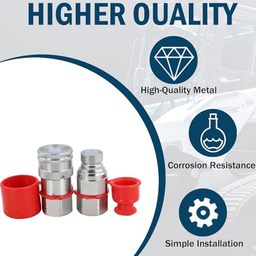 Image of 3 /4 inch Skid Steer Flat Face Hydraulic Quick Connect Couplers with Dust Covers - Compatible with Parker FE Series | Safeway FFE49 Series | Faster FFH Series