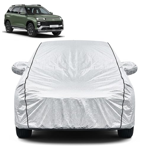 Image of Waterproof Car Cover for Hyundai Alcazar | Dustproof, UV Resistant & Scratch Protection | Soft Cotton Lining | Triple Stitched | Mirror Pockets & Elastic Fit | Silver