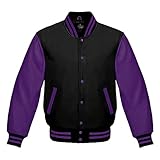 Lishow Fashion Varsity Jacket Baseball Letterman Bomber Wool & Purple Genuine leather sleeves (as1, alpha, m, regular, regular, Black)