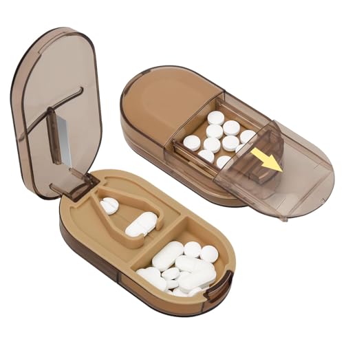 Vitamínicos, Cortador de Pastillas, Triturador de Pastillas, Partidor de Pastillas Con Hoja de Acero Inoxidable, Pill Cutter Con Dispensador de Pastillas, Marrón...