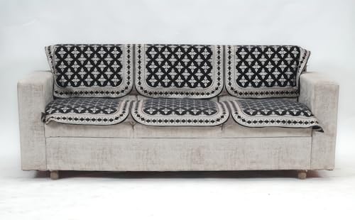 Fashion Throw 'Elegant Series' Sofa Cover 3 Seater Chenille Sofa Cover with Back Cover | Anti-Slip Furniture Protector for Living Room | Wooden Sofa Home Decor Dark Grey