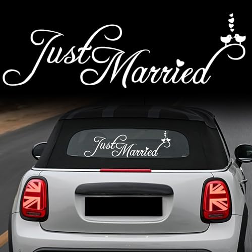 Image of TOMALL Just Married Wedding Vinyl Decal for Car Window Hood Trunk Body Side Wall Waterproof Self-Adhesive DIY Decoration Sticker Happiness for Honeymoon Wedding (White)