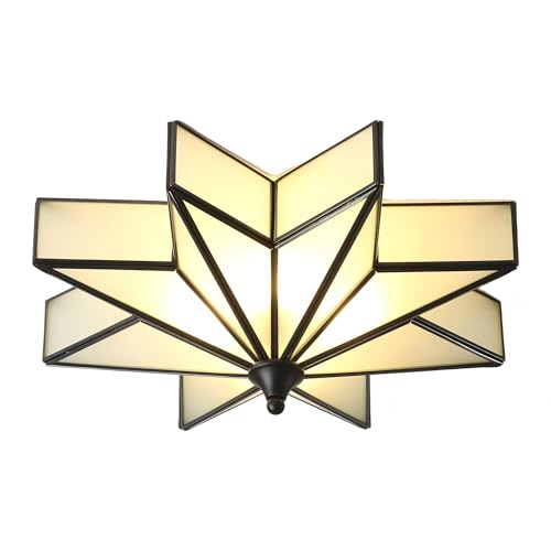 Image of LIGHTLAND 19.7 Inch Flush Mount Star Ceiling Light, 4 Lights Brass Ceiling Lamp with Glass Lampshade, Art Deco Close to Ceiling Light Fixtures for Bedroom Living Room Entryway Hallway, Black