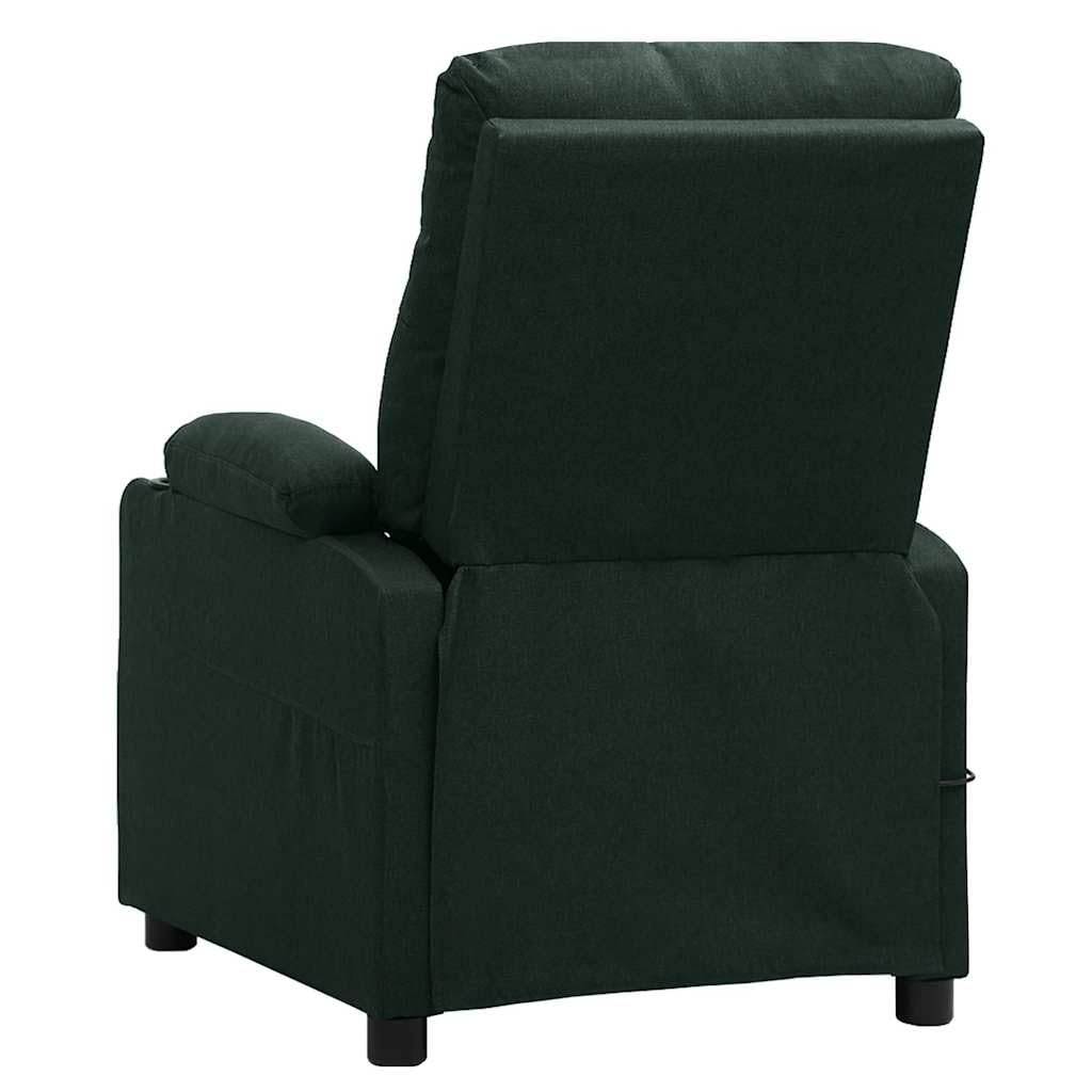 Poltrona relax elettrica in tessuto verde scuro con funzione reclinabile, schienale e poggiapiedi regolabili, design moderno, struttura in legno e metallo resistente, ideale per soggiorno