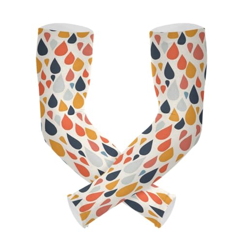 ALAZA Raindrop Colorful Gardening Sleeves Cooling Arm Sleeves Sun Protection Thumb Hole Arm Covers for Women Men