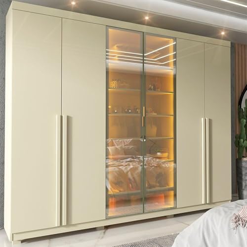 Guarda-roupa Casal 6 Portas com Pés com Led Imperatriz Reflecta 100% Mdf Off White