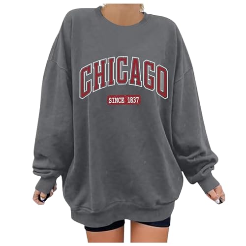 Generisch , informal, estampado de letras, cuello redondo, manga larga, sudadera para festivales, sudadera ligera, Gris claro., XXL