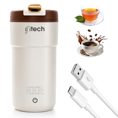 Image of IFITech 2-in-1 Portable Electric Kettle Stainless Steel Leakproof Flask for Boiling Water and Warming Milk | USB Type-C & AC Power | 300W Fast Heating | Portable Electric Water Bottle for Travel