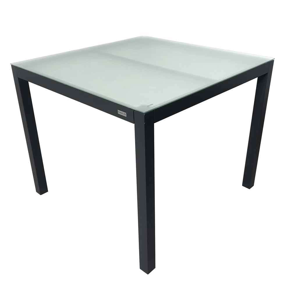MOMMAHOME® Mesa Jardin Aluminio y Cristal TempladoMesa Comedor Rectangular de Exterior 4 Personas Aire Libre Medidas 90x90x74H cm (Gray)