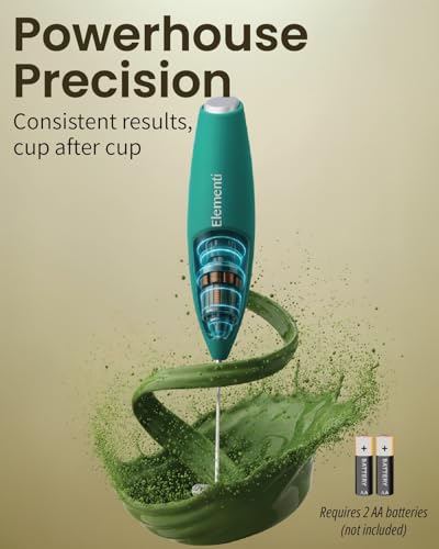 Image of Elementi Electric Milk Frother Handheld, Matcha Whisk, Milk frother for Coffee Frother Electric Handheld Drink Mixer, Electric Mini Whisk Small Hand Mixer (Emerald)