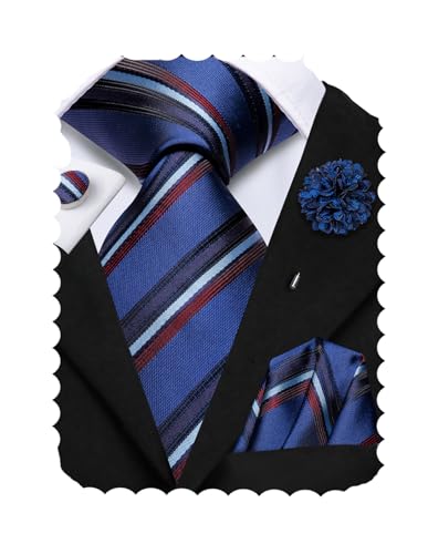 Image of Hi-Tie Men's Tie Lapel Pin Set Pocket Square Cufflinks Formal Woven Silk Tie Sets Wedding Party