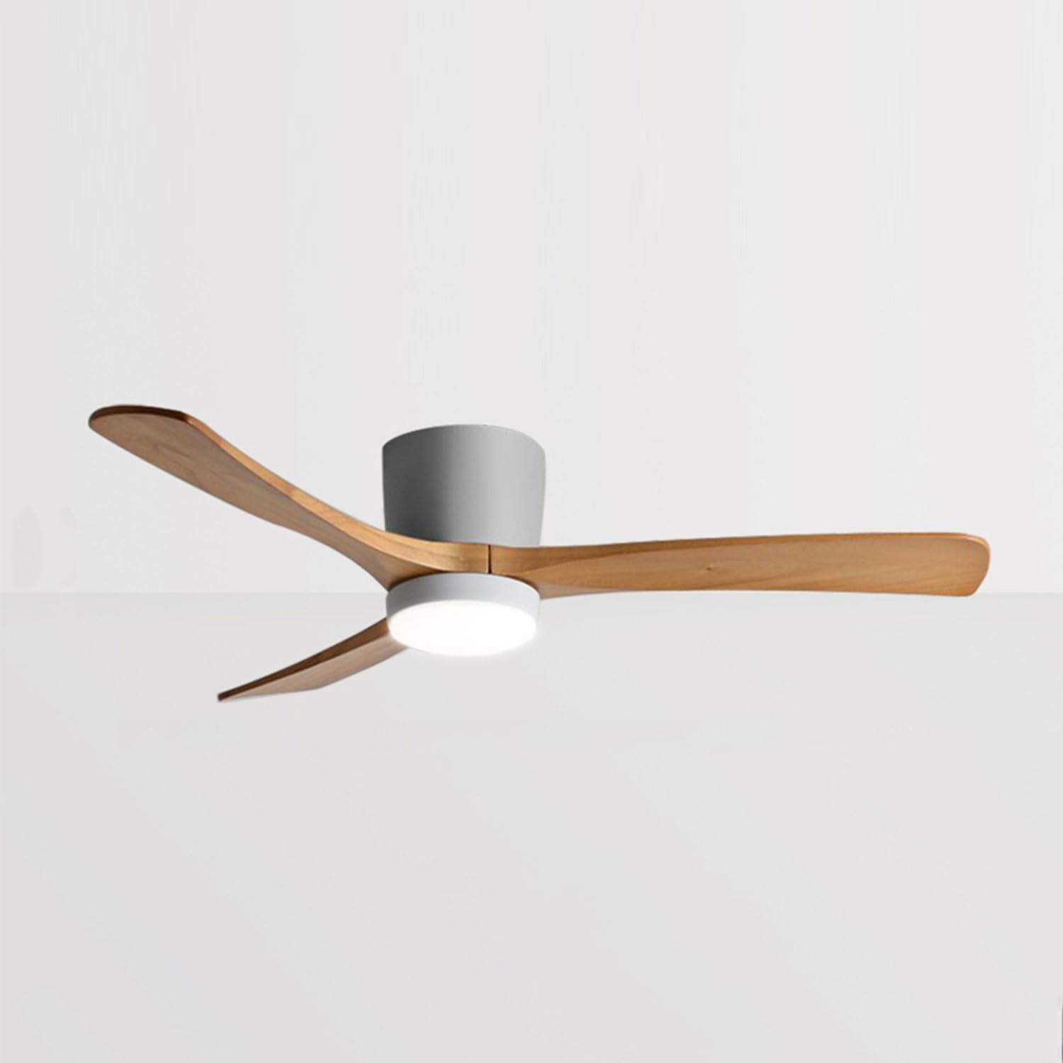 ENTHERONIC Quiet Ceiling Fans With Light Modern LED Ceiling Fan With Light And Remote, 6 Wind Speeds, Reversible, Solid Wood Blades Flush Mount Ceiling Fans With Light For Bedroom Living Room Kids Roo
