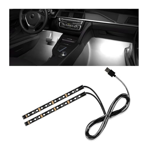 Wevdn Car Interior LED Strip Light, 12V 24 LED Waterproof Neon Ambient Night Light with USB Port, Automotive Atmosphere Decorative Under Dash Lighting Kit, Car Accessories (White)