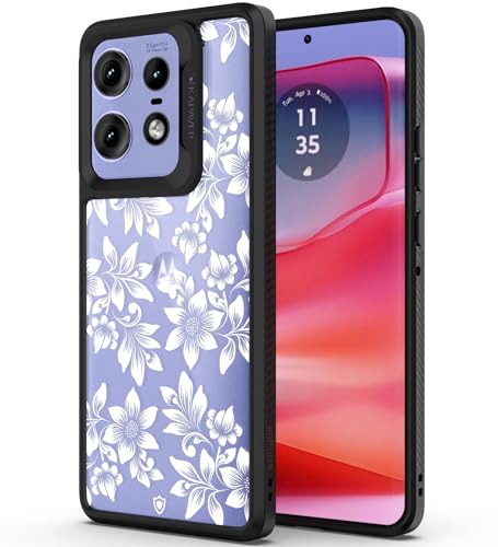 Image of KAPAVER Dazzle Series Back Cover Case for Motorola Edge 50 Pro (TPU+PC) (Floral White-Black)