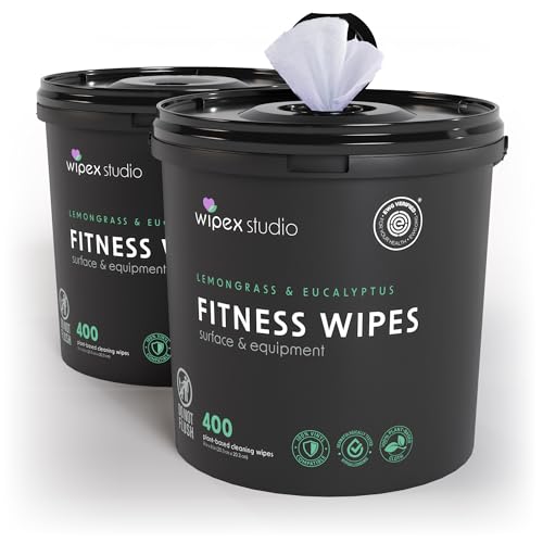 Image of Wipex Gym Plant-Based Wipes, EWG Verified, Natural Surface & Equipment Cleaning with Lemongrass, Eucalyptus & Vinegar for Home or Fitness Studio, Yoga Mats, Peloton Bikes, 400 Count (Pack of 2)