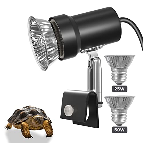 Luxvista Lampe thermique pour reptiles Lampe pour tortue d'eau, 2 X 25W +50W lampe chauffante UVA +UVB, éclairage rotatif à 360° pour aquarium, reptiles, lézard, serpent, araignée Cover