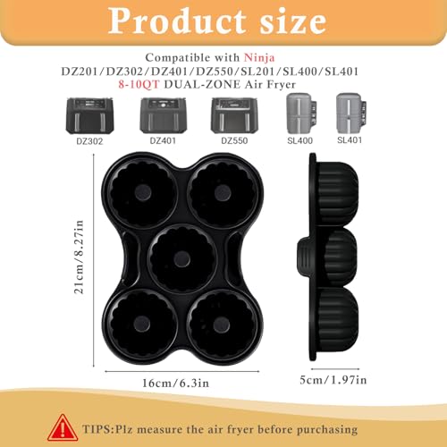 2 Pcs Silicone Donut Mold for 8QT-10QT Air Fryer, Reusable Donut Pan for Baking, 5 Cavity Non-Stick Bagel Pan, Air Fryer Accessories for Ninja Double Stack, Black