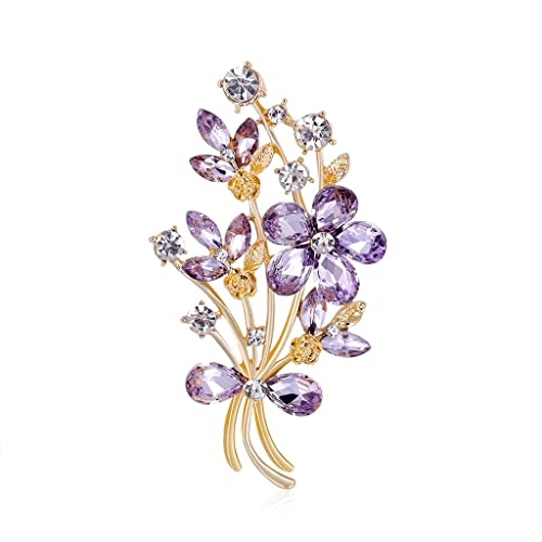 Broche bouquet de verre en alliage strass violet fleur de corsage chic