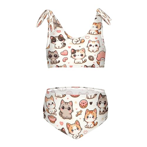 Girls' Bikini Set, Cute Donuts Cats Kids Swimsuit 2 Pcs Beach Bathing Suit