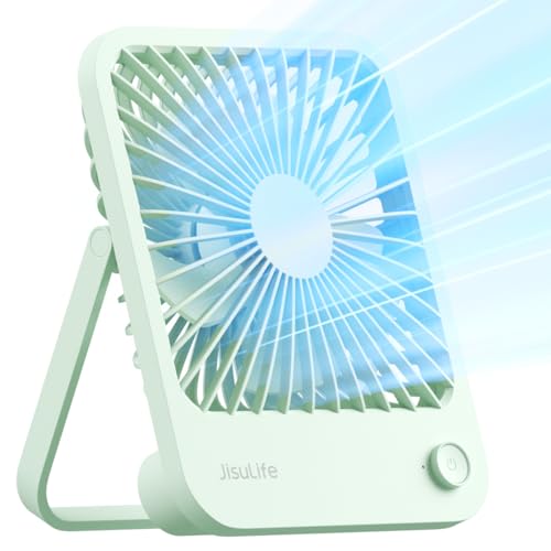 Image of JISULIFE Desk Fan Battery Rechargeable, 4500mAh 180Foldable Portable Personal Fan, 4 Speeds Adjustable Long Battery-life for Home Office Travel Outdoor Gifts for Women Men-Green