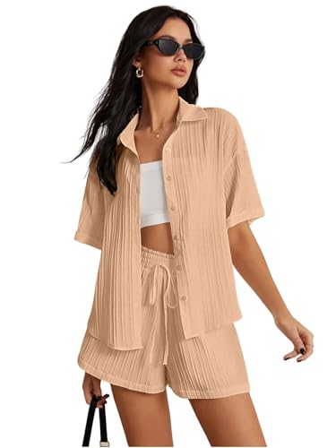 Image of Leriya Fashion Co-ord Set for Women Stylish Solid Poly Lycra Cotton | Textured Pyjama Set For Woman Travel Beach & Holiday Look | Oversized Loose Fit Trendy Top & Shorts for Summer Day Vacation