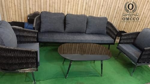 Image of Outdoor Rope 5 Seater Sofa Set | Balcony Sofa | Patio Conversation Sets | Rope Garden Sofa Set and Center Table Outdoor Indoor Furnitur Set(Grey)