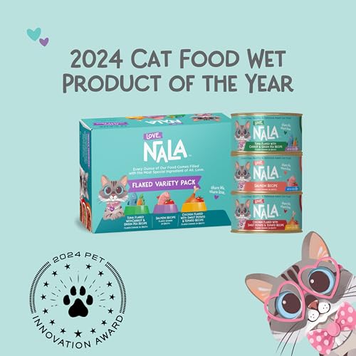 Image of LOVE, NALA - FLAKED Fish Variety Pack - 24 Pack - Natural Adult Cat Wet Food - Grain Free, Non-GMO, Lean Protein, Omega 3, Added Minerals & Vitamins