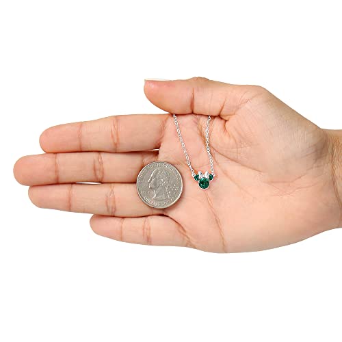 Disney Minnie Mouse Birthstone Jewelry, May Birth Month Pendant Necklace, Silver Plated, Emerald Green Crystal #TOP4