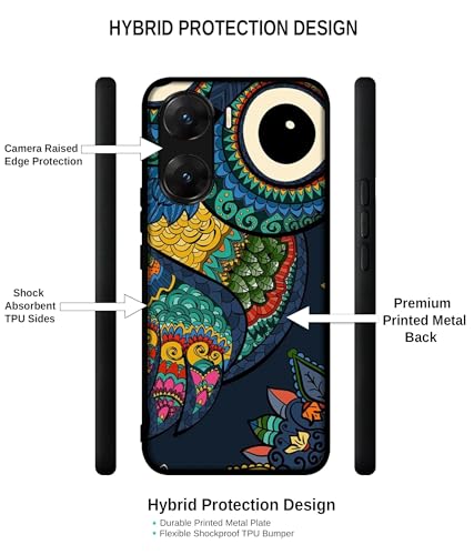 Image of Owl Illustration Design Premium 2D Printed Metal Back Case Cover for Vivo V29E 5G