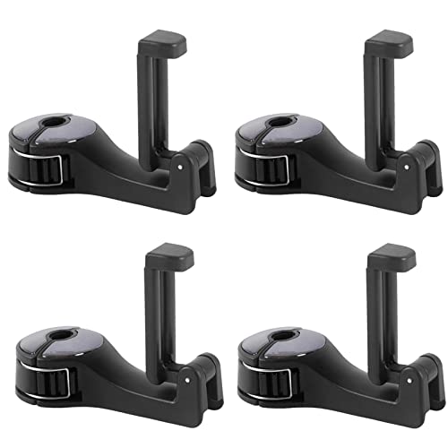 JASONNHZ 2-in-1-Auto-Kopfstütze Versteckter Haken, 2-in-1-Autositz-Haken mit Handyhalter, Multifunktions Universelle Auto Kopfstütze Haken für Tasche, Handy, Rucksäcke, Spielzeug,4 Stück,Schwarz Cover
