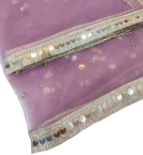 Image of Navti Creations Women's Lightweight Net Dupatta With Sequence Embroidery & Kiran Border (Length 2.25m)